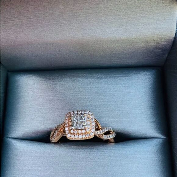 Rose Gold Quad Princess Cut Engagement Ring Size 7 - Picture 5 of 5